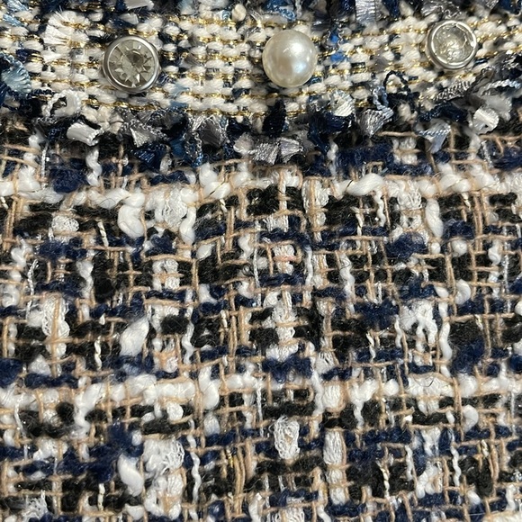 STELLA + LORENZO Tweed Navy White Pearl Rhinestone Embellished Blazer Medium M - Picture 3 of 11